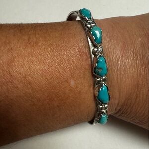 W. J. PANTEAH Minimalist Silver Bracelet with Turquoise Accents